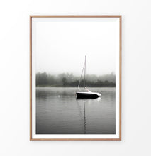 Load image into Gallery viewer, Foggy Forest Lake Sailing Photo Print