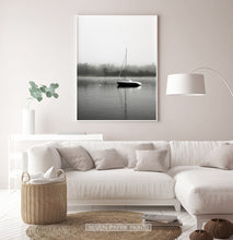 Load image into Gallery viewer, Foggy Forest Lake Sailing Photo Print