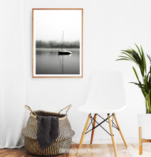 Load image into Gallery viewer, Foggy Forest Lake Sailing Photo Print