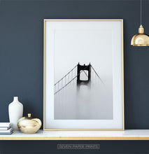 Load image into Gallery viewer, Foggy Golden Gate Bridge Tower Photography Monochrome