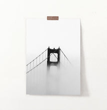 Load image into Gallery viewer, Foggy Golden Gate Bridge Tower Photography Monochrome