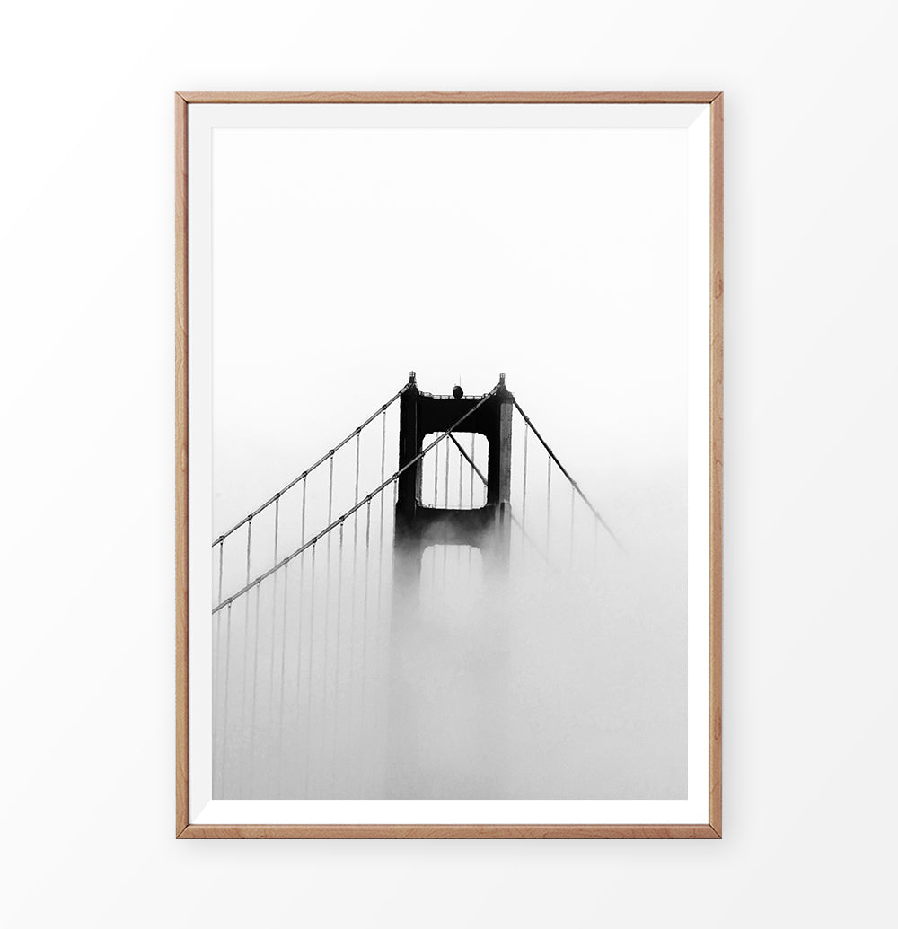 Foggy Golden Gate Bridge Tower Photography Monochrome