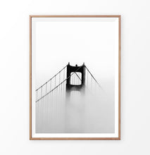 Load image into Gallery viewer, Foggy Golden Gate Bridge Tower Photography Monochrome