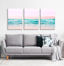 Load image into Gallery viewer, Pink beach and blue waves canvas set of 3 #133