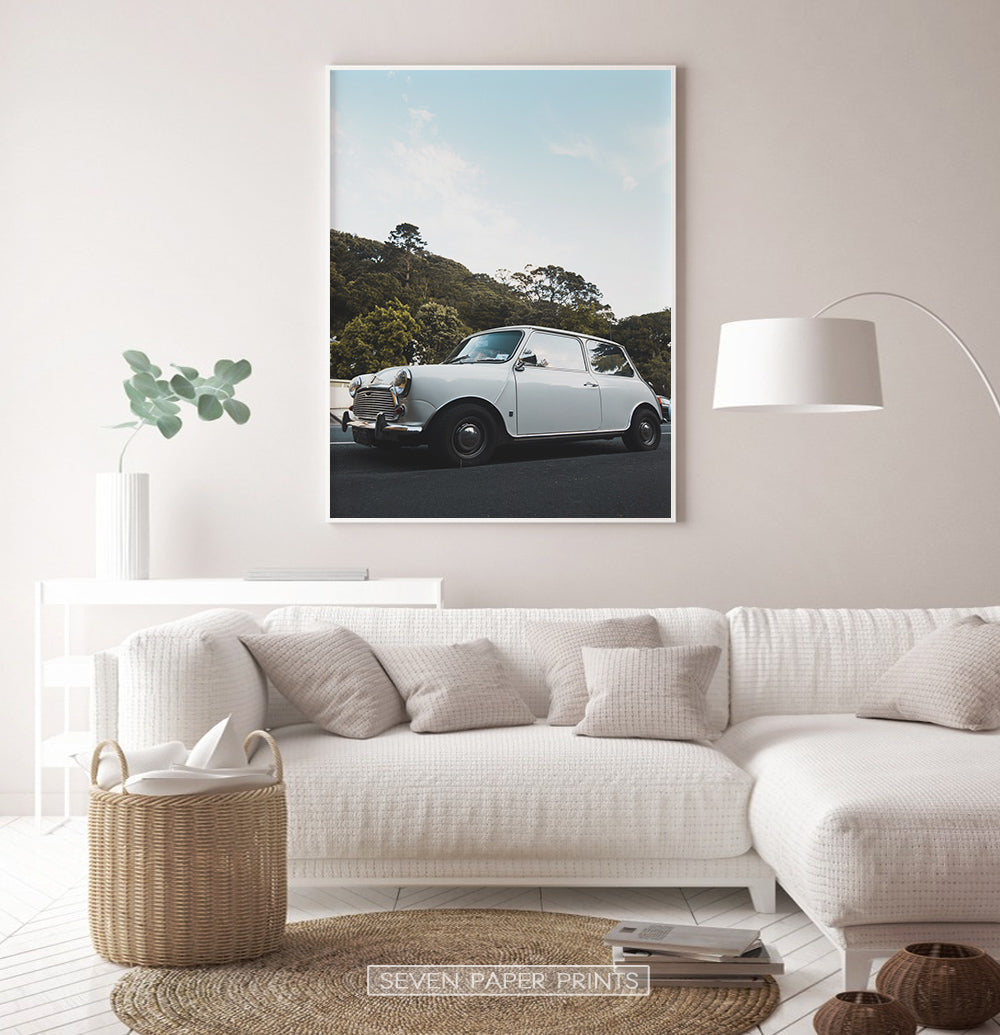 White Vintage Car Poster – Best Living Room Decor – Seven Paper Prints