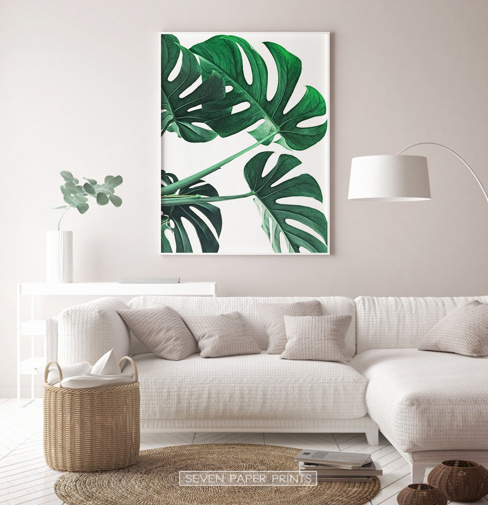 Monstera Deliciosa Plant Art Print, set 2 Leaves Green Print Wall Art, Leaf outlet Botanical Poster, Minimalist Modern Room Wall Decoration