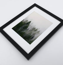 Load image into Gallery viewer, A framed print with a foggy forest
