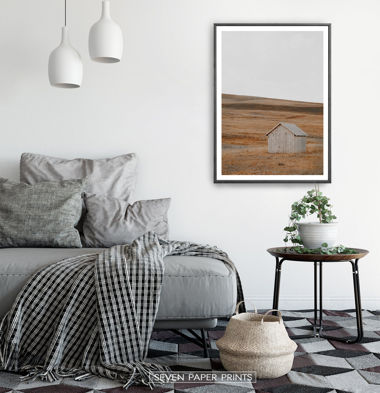 Black-framed in a white&gray bedroom