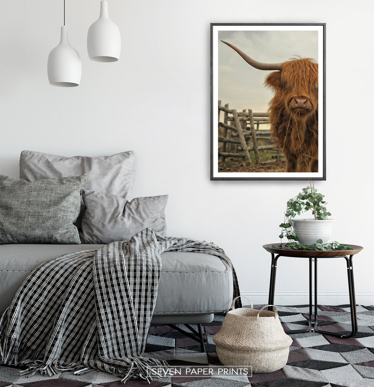 Black-framed in a white&gray bedroom