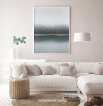 Load image into Gallery viewer, Foggy Green Forest Calm Morning Lake Poster Natural Colors