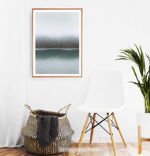 Load image into Gallery viewer, Foggy Green Forest Calm Morning Lake Poster Natural Colors