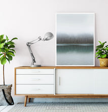 Load image into Gallery viewer, Foggy Green Forest Calm Morning Lake Poster Natural Colors