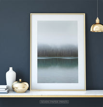 Load image into Gallery viewer, Foggy Green Forest Calm Morning Lake Poster Natural Colors