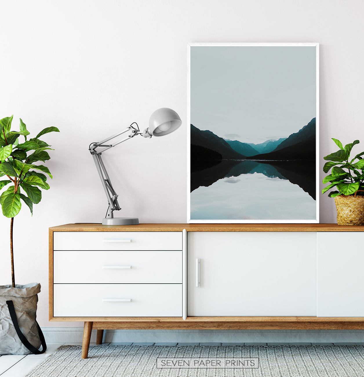 Teal Mountain Mirror Lake Nordic Landscape Wall Art