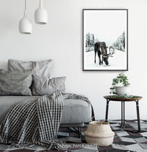 Load image into Gallery viewer, Black-framed Moose On a Snowy Country Road Photo Wall Decor