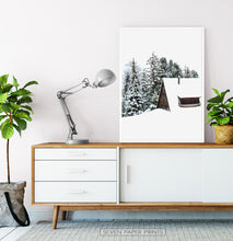Load image into Gallery viewer, White-framed Snowy House In A Winter Forest Poster