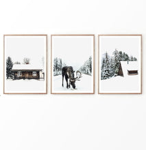 Load image into Gallery viewer, Christmas Decor With Moose Cabin and Barn Set of 3