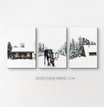 Load image into Gallery viewer, Moose winter and winter nature set of 3 canvases #161