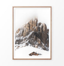 Load image into Gallery viewer, Wooden-framed Snowy House Under A Cliff In The Mountains Wall Art