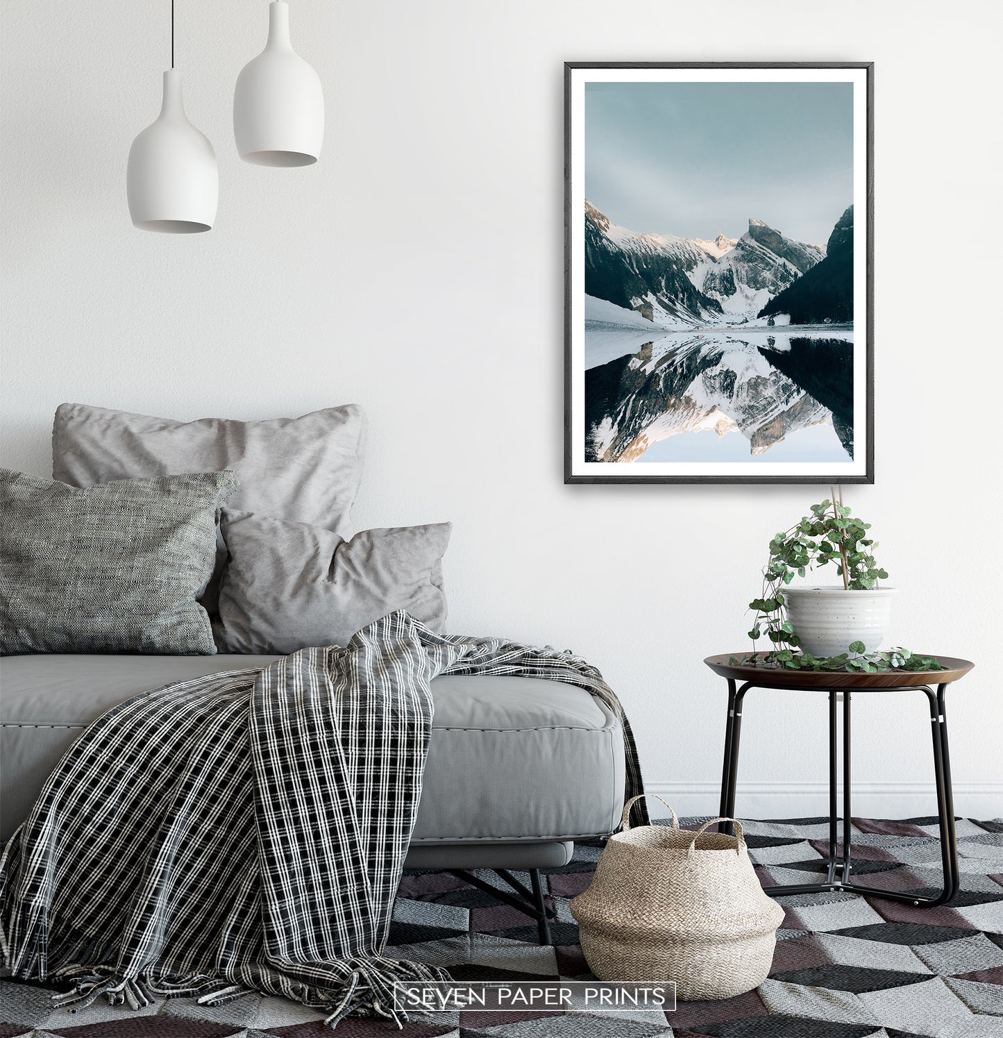 Black-framed in a white&gray bedroom