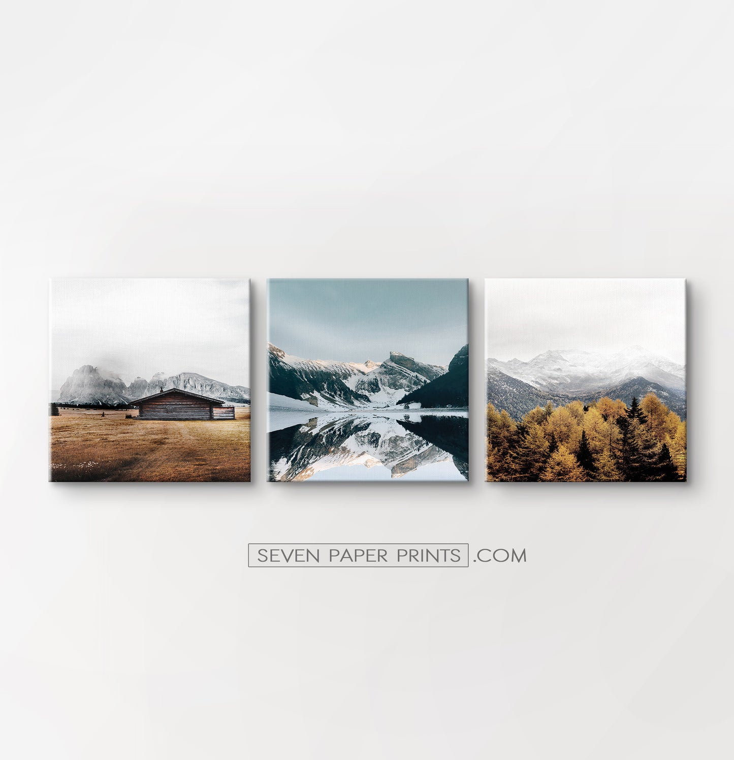 Mountains and autumn field. Canvas set of 3 #166