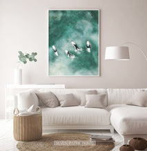 Load image into Gallery viewer, Surfing Wall Art Print for Living Room. Aerial Ocean Photo