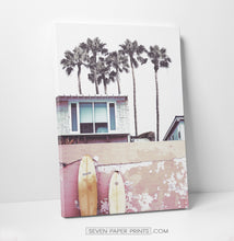 Load image into Gallery viewer, Pink surfing wall art. Set of 3 canvas prints #177