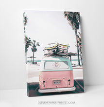 Load image into Gallery viewer, Pink surfing wall art. Set of 3 canvas prints #177