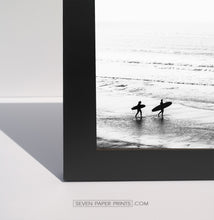 Load image into Gallery viewer, Board Against A Palm, Ocean Surfing 3 Framed Art Prints in b/w