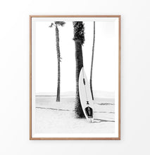 Load image into Gallery viewer, Surfboard on Beach Palm Tree