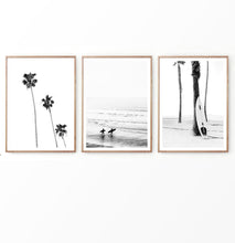 Load image into Gallery viewer, Surfer Photography With Palms in Black and White Set of 3 Pieces