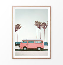 Load image into Gallery viewer, Pink Retro Van on the Beach Road