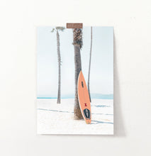 Load image into Gallery viewer, Orange Surfboard Wall Art with Tropical Palm Tree