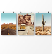 Load image into Gallery viewer, Camper Van Print, desert landscape, retro van, desert roads, cactus wall art