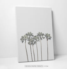 Load image into Gallery viewer, Gray tropical palms and ocean wall art. 3 piece canvas #190