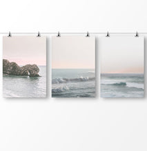 Load image into Gallery viewer, Ocean Wall Art Set of 3, Sea Rock, Pink Beach, Triptych Coastal Print