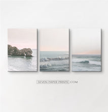 Load image into Gallery viewer, Pink beach wall decor. Set of 3 canvases #191