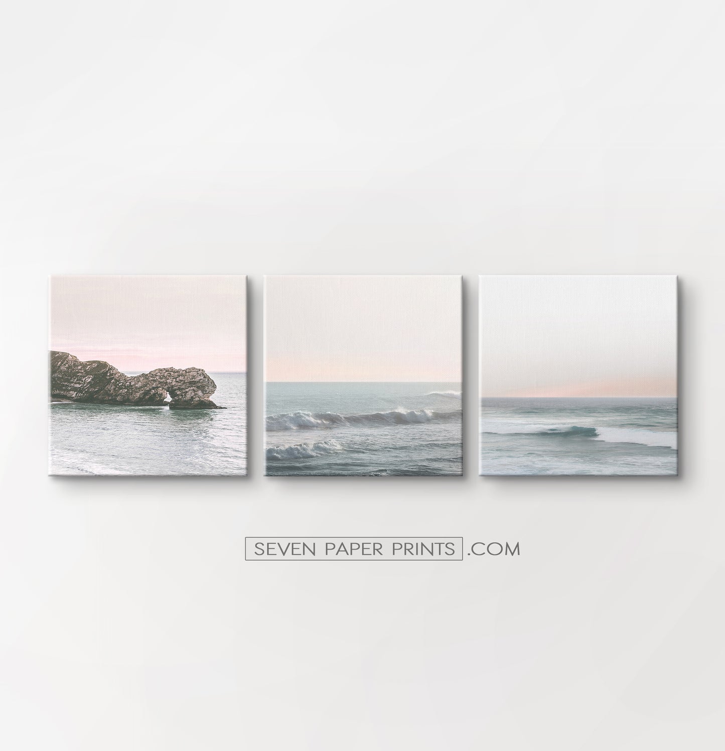 Pink beach wall decor. Set of 3 canvases #191