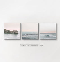Load image into Gallery viewer, Pink beach wall decor. Set of 3 canvases #191