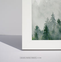 Load image into Gallery viewer, Misty Green Forest Landscape Set of 3 Framed Posters