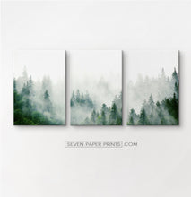 Load image into Gallery viewer, Misty Green Spruce Forest 3 Piece Canvas Photo Wall