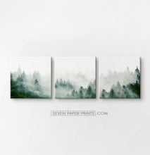 Load image into Gallery viewer, Misty Green Spruce Forest 3 Piece Canvas Photo Wall