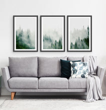 Load image into Gallery viewer, Misty Green Forest Landscape Set of 3 Framed Posters