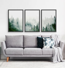 Load image into Gallery viewer, Misty Green Forest Landscape Set of 3 Framed Posters