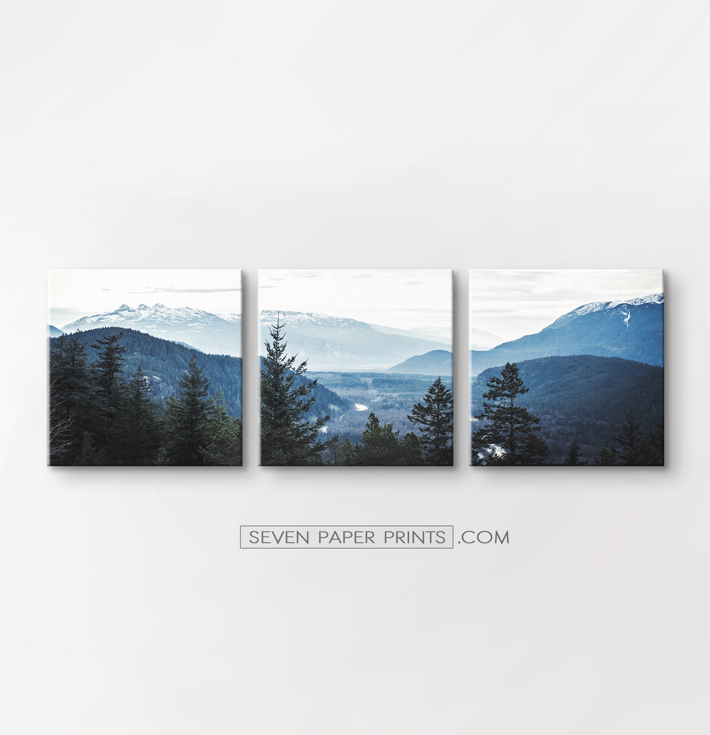 Blue forest in the mountains landscape. 3 piece canvas #208