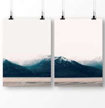 Load image into Gallery viewer, Mountain Landscape, Foggy Mountains, Nature Photography, Nordic Forest Digital Nature Photo, Pastel Foggy Landscape Printable Poster