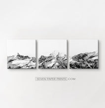 Load image into Gallery viewer, Black white mountains with snow. 3 piece canvas art #215