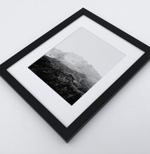 Load image into Gallery viewer, A poster with a foggy mountains landscape in a black frame
