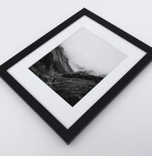 Load image into Gallery viewer, A poster with a foggy mountains landscape in a black frame