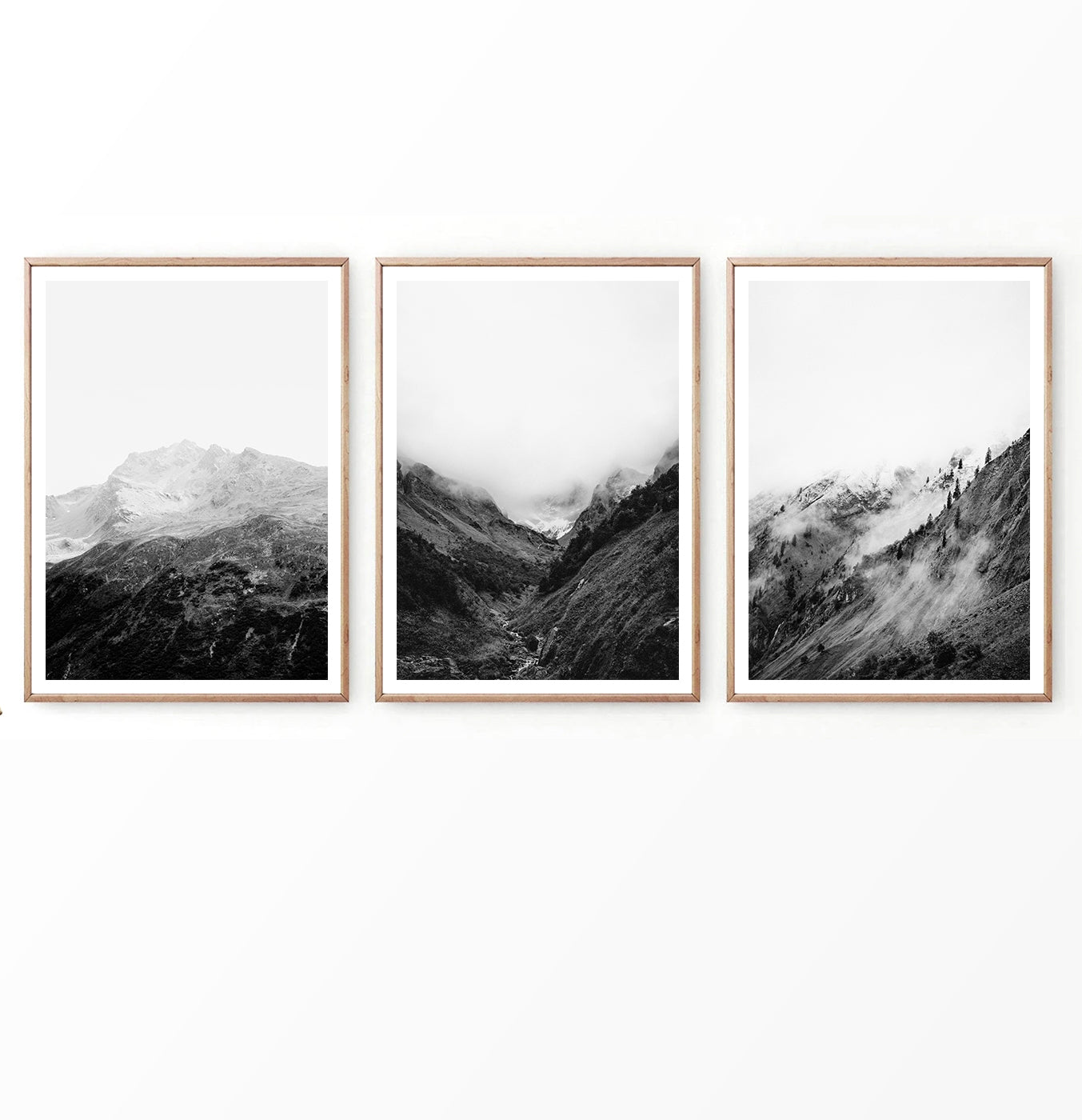 Black and White Foggy Mountain | Set of 3 Wall Arts – Seven Paper